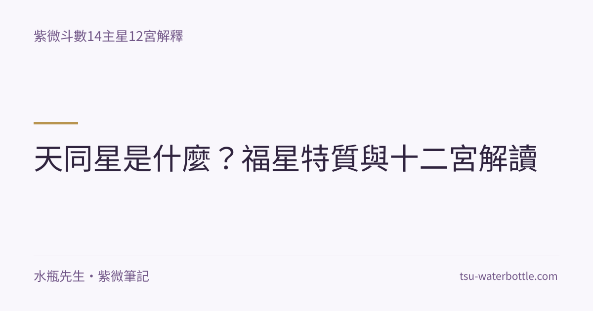 天同星是什麼？福星特質與十二宮解讀・紫微知識文章